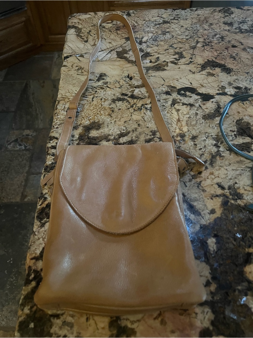 Latigo Tan Leather Crossbody Bag with Curved Flap